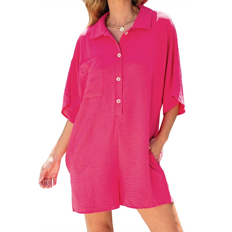 Loose shorts Solid color short sleeved jumpsuit