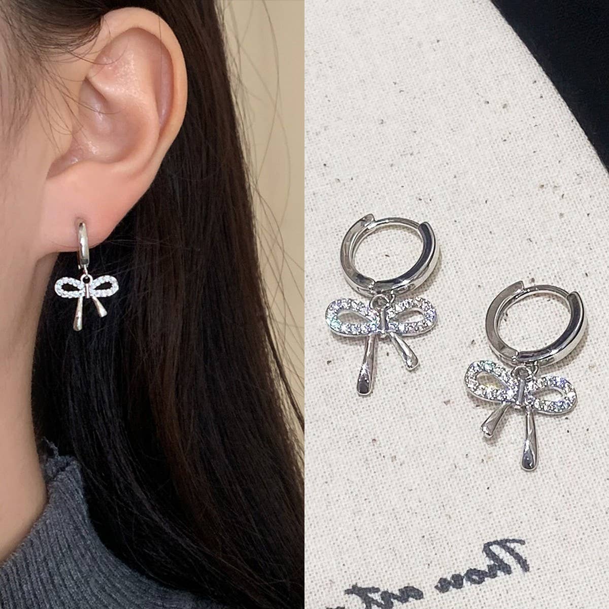 SIMPLE AND EXQUISITE MICRO-INLAID BOW EARRINGS