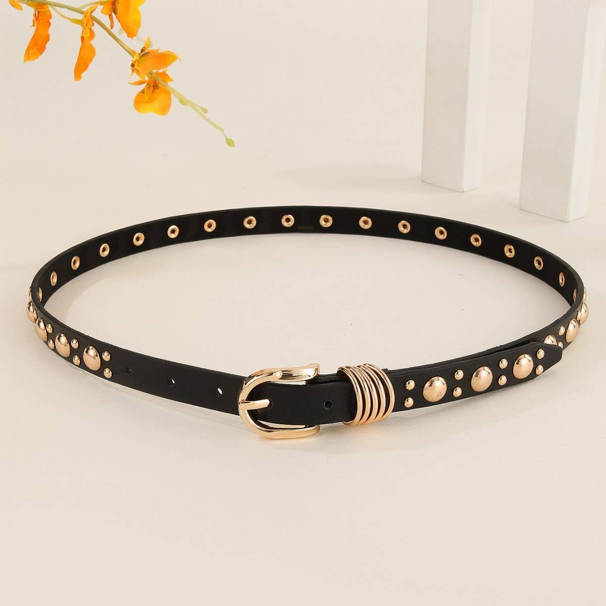 PUNK STYLE HEAVY METAL BELT WITH GOLD RIVETS_CWMM3927