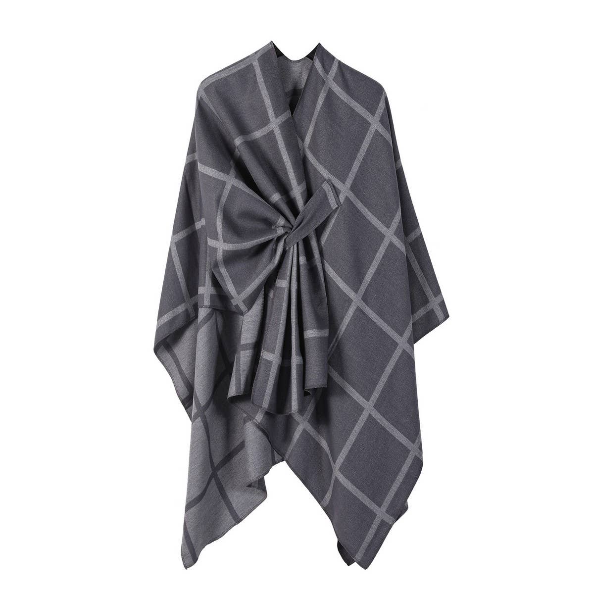 SOLID COLOR PLAID CAPE CLOAK PLAIN SHAWL_CWASC2257