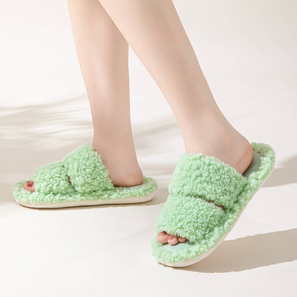 HOME CANDY COLOR BAR CURLY COTTON SLIPPERS_CWSHS0826