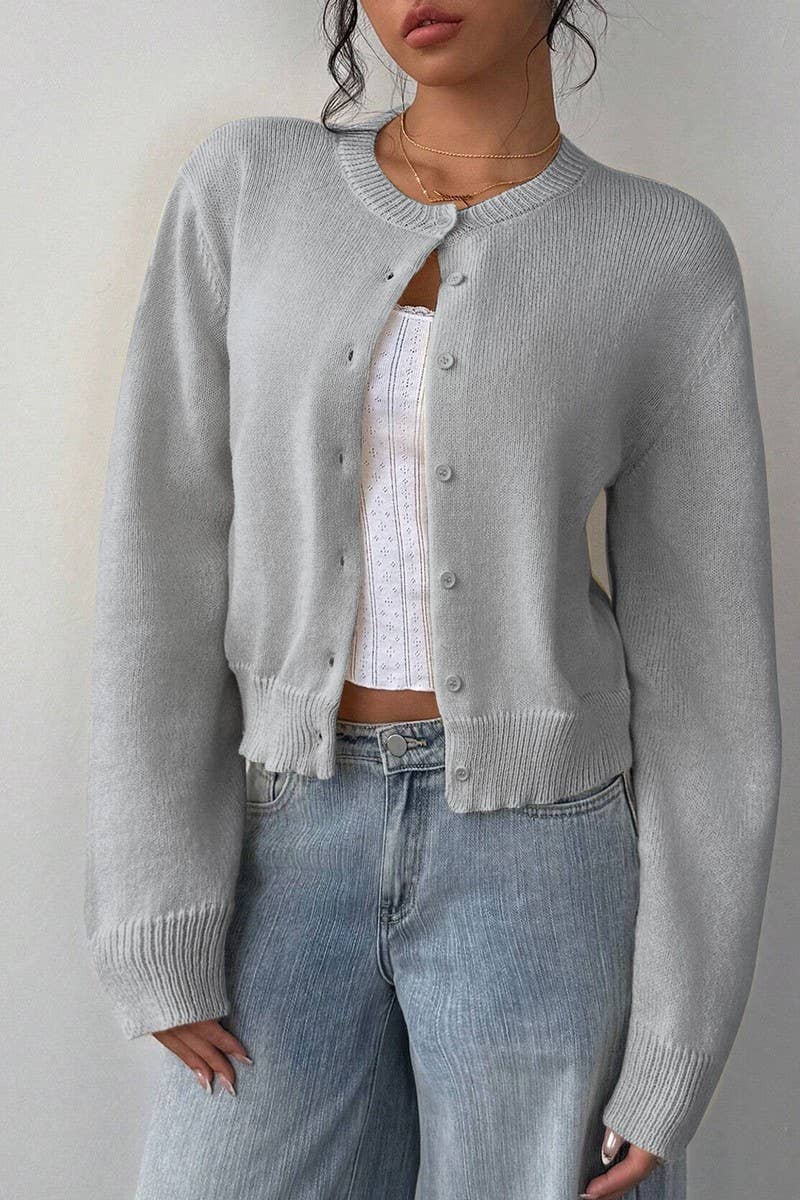 CWOCAL00688_LIGHTWEIGHT CREWNECK LONG SLEEVE BUTTON CARDIGA