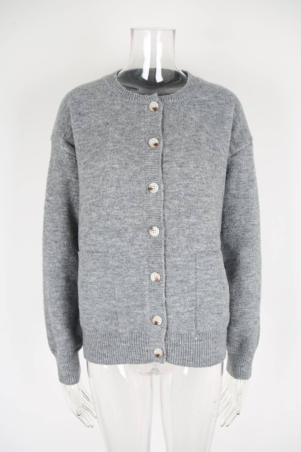 Round tie pocket loose single breasted cardigan