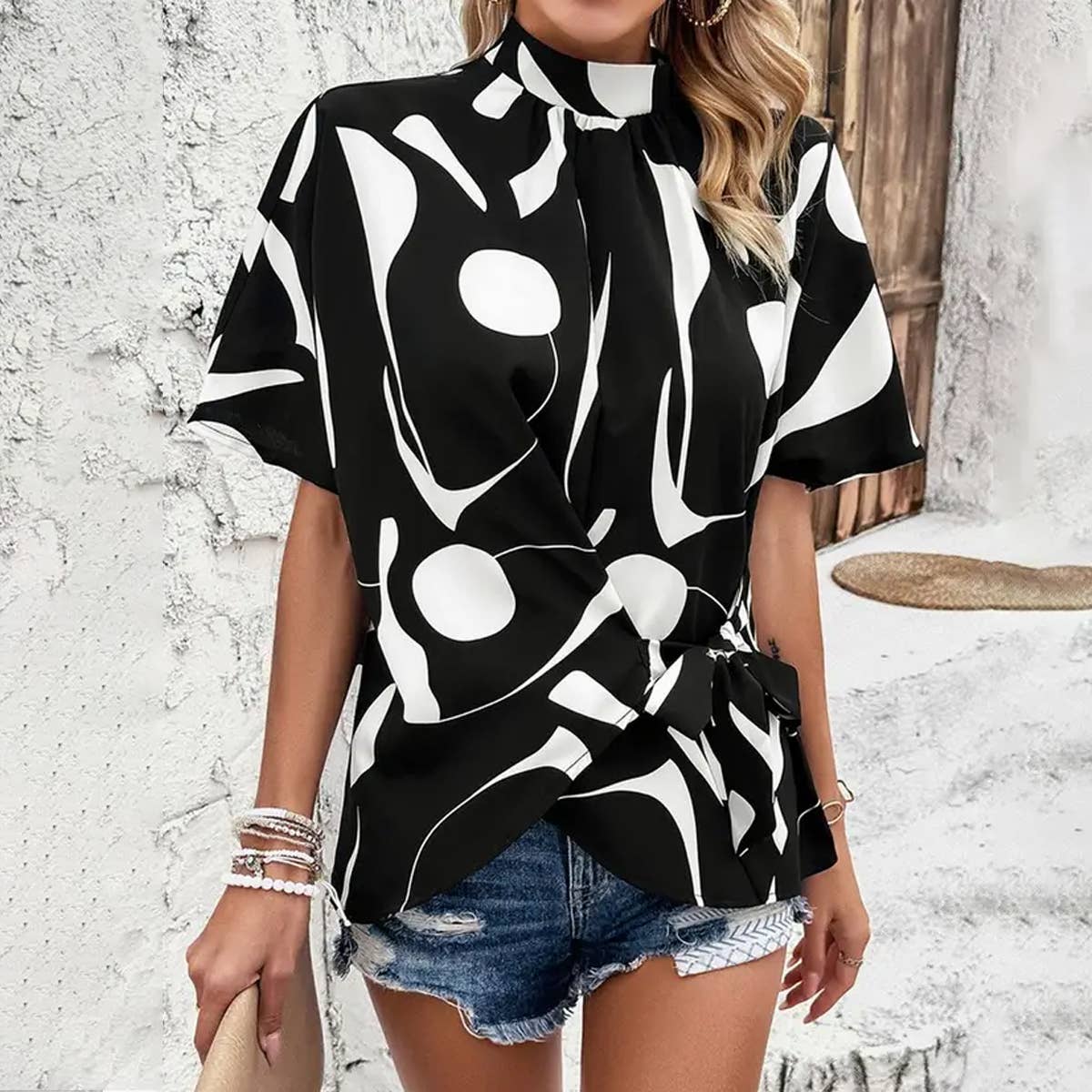LEISURE PRINTING SHORT SLEEVE BLOUSE_CWTSTS0319