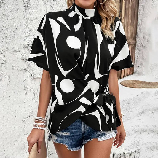 LEISURE PRINTING SHORT SLEEVE BLOUSE_CWTSTS0319