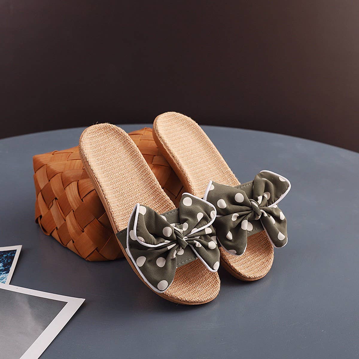 Linen Indoor Slippers for Women, Non-Slip