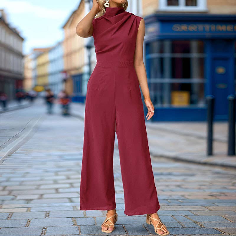 Sleeveless,swing neck,cinched waist,jumpsuit