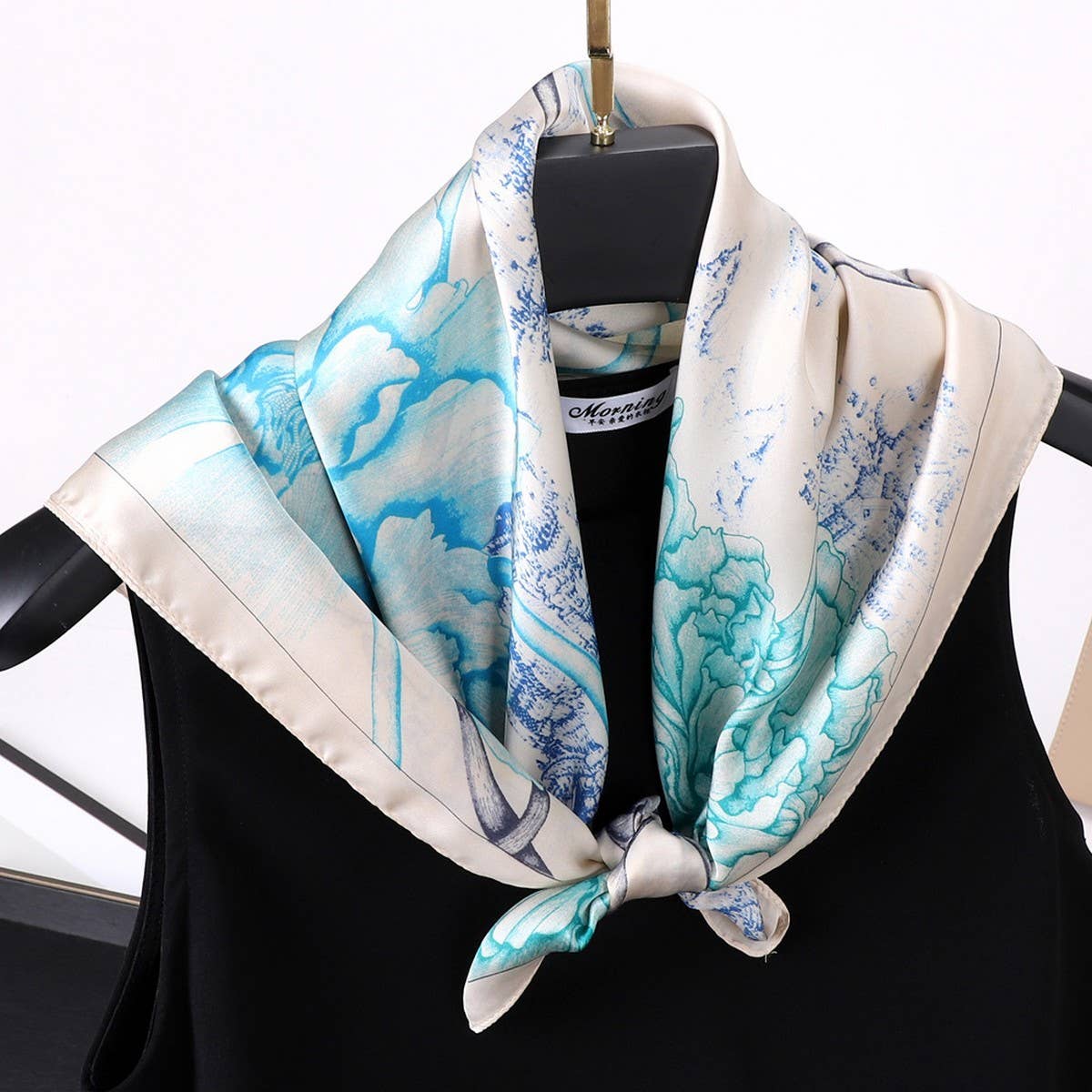 Vintage Letter Print Satin Square Scarf for Women