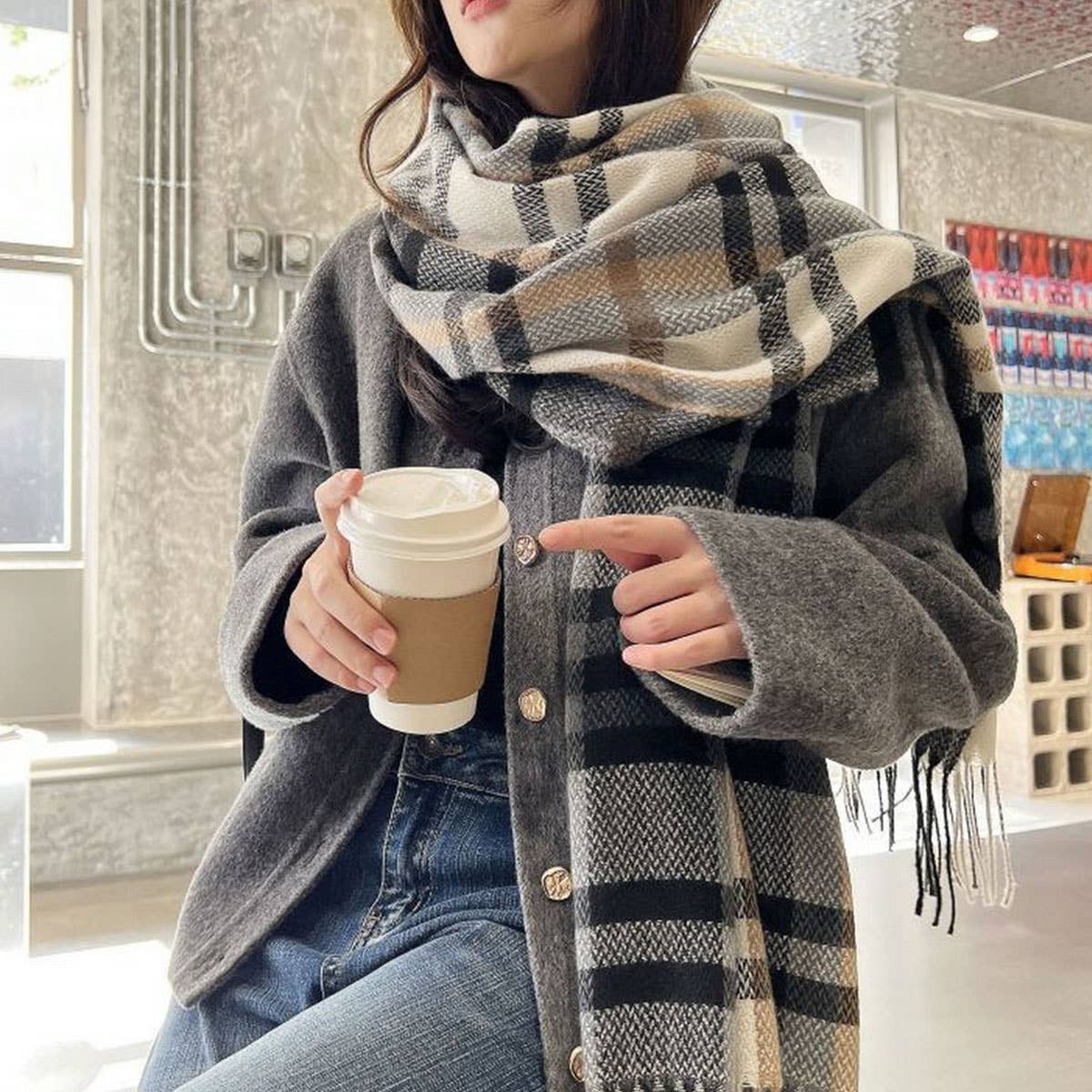 Thick Plaid Shawl Scarf ? Soft Warm Wrap for Women