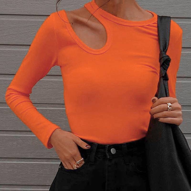 SLIM OFF-THE-SHOULDER  IRREGULAR LONG-SLEEVED TOP