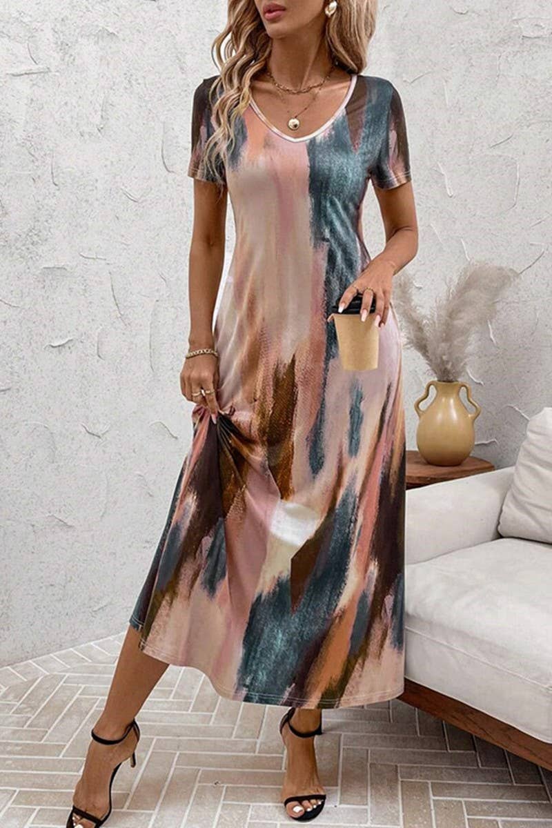 CWDMD5713_SUMMER TEMPERAMENT WAIST SHORT SLEEVE DRESS