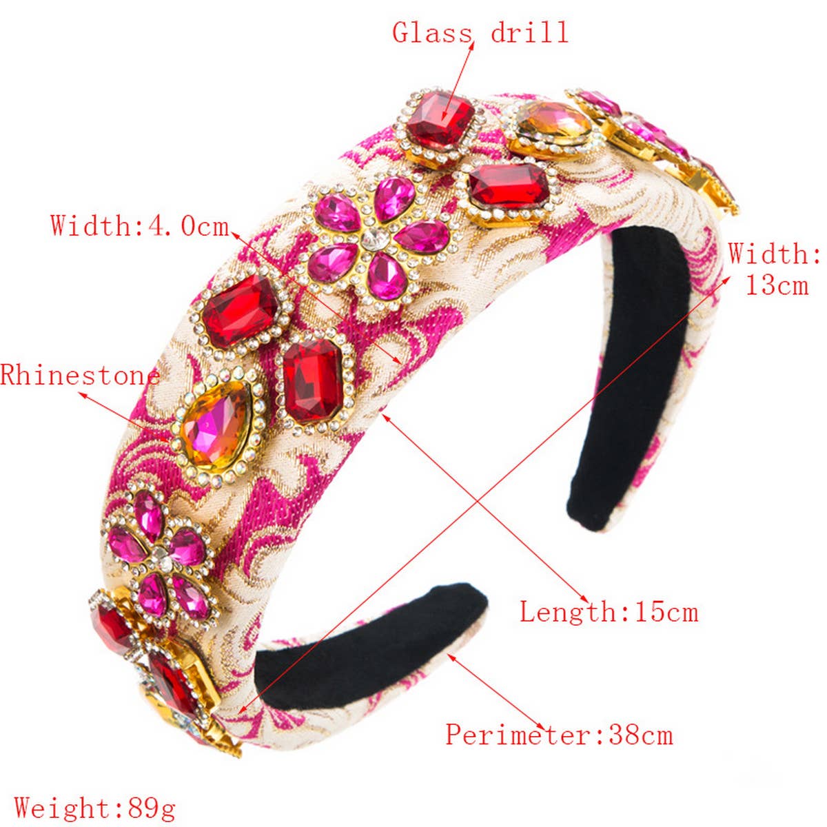 VINTAGE EMBROIDERED FABRIC WIDE BRIM HEADBAND