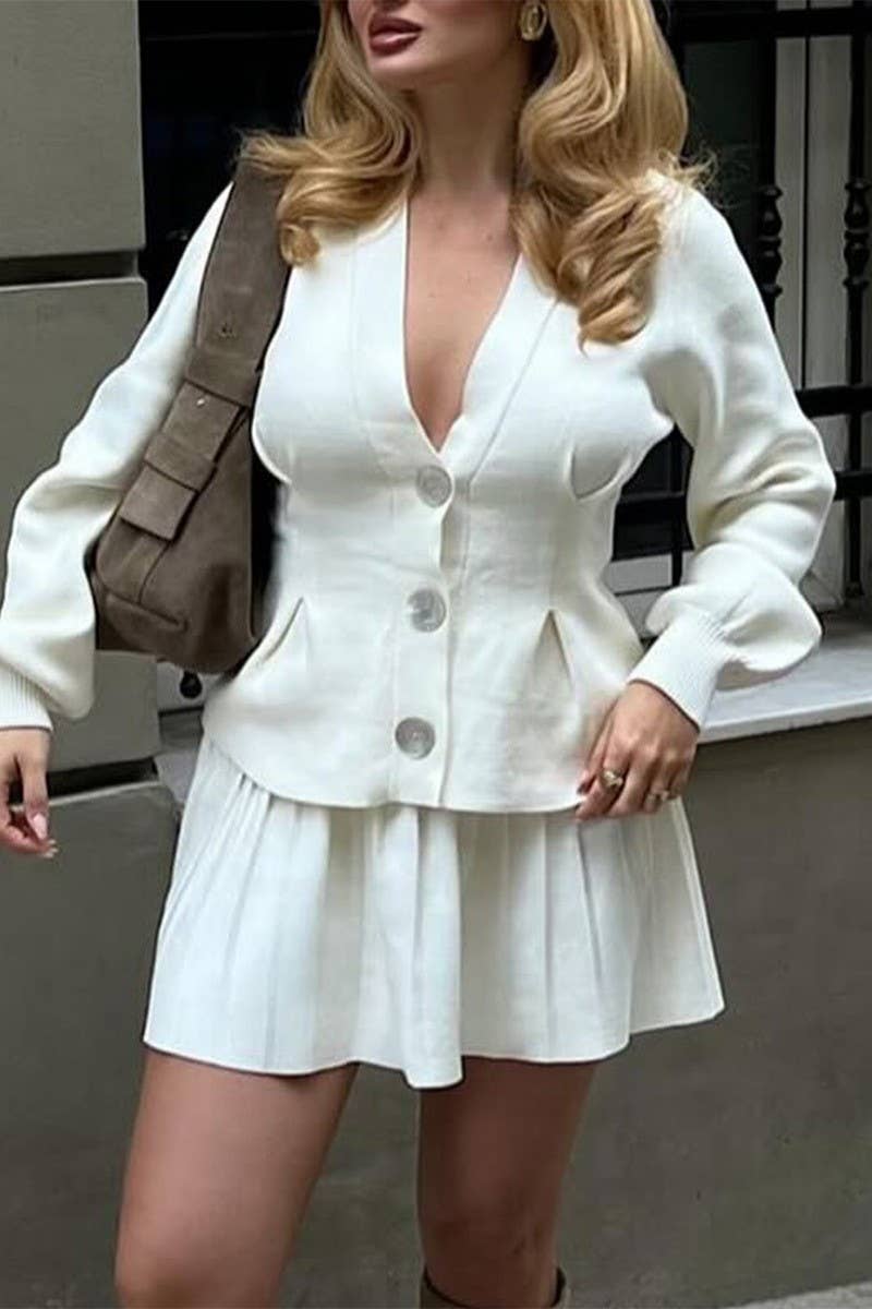 CWOSWL07509_V-NECK BUTTON LONG-SLEEVED KNITTED SWEATER