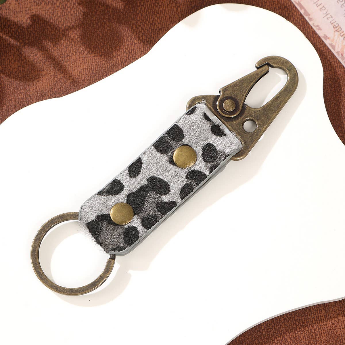 VINTAGE LEOPARD WEAVE LEATHER KEYCHAIN PENDANT