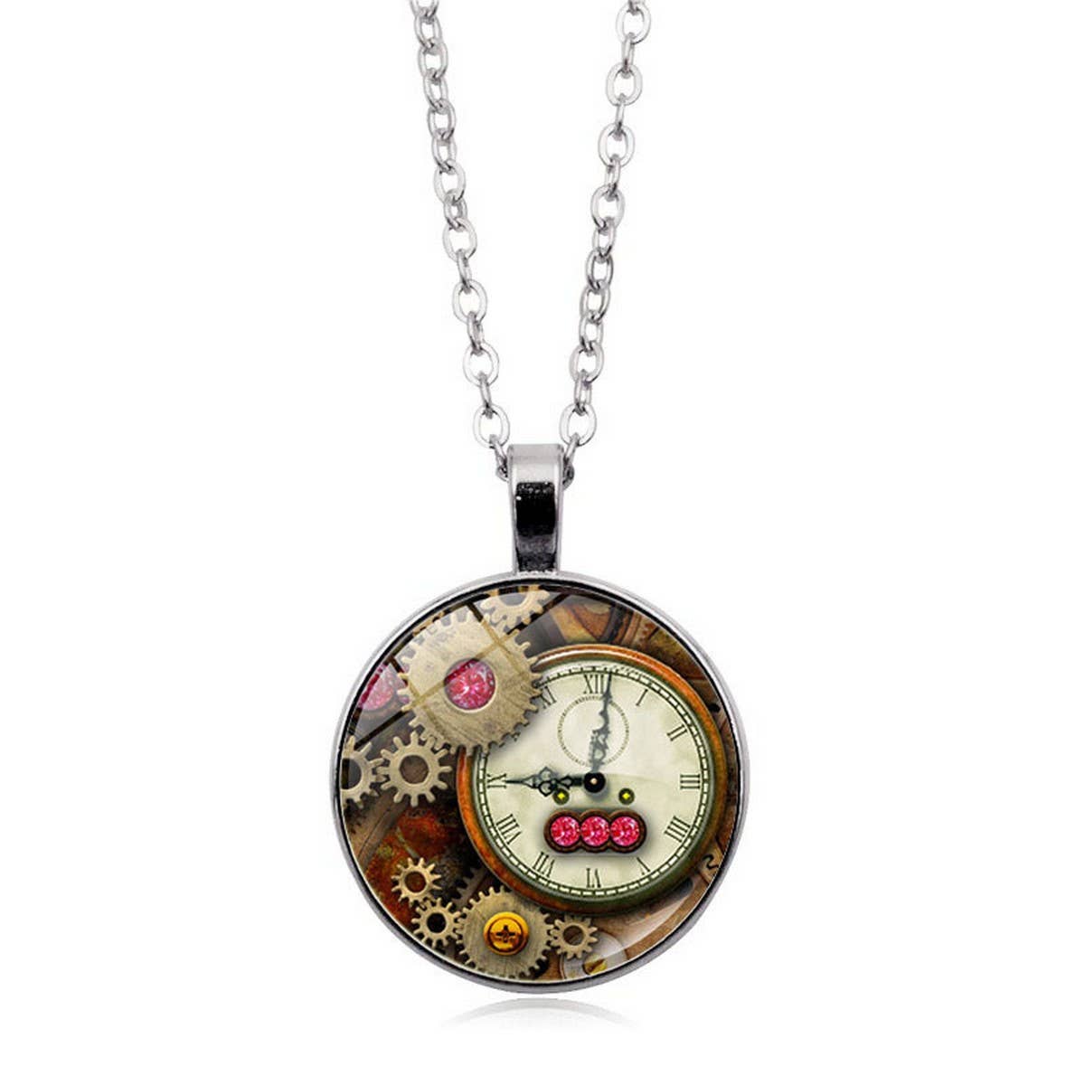 STEAMPUNK MECHANICAL TIME GEM NECKLACE JEWELRY_CWAJE0699