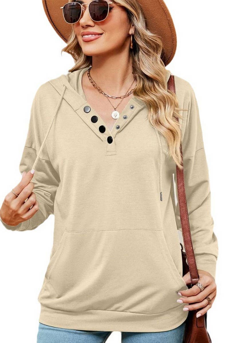 CWOHOL0930_SOLID COLOR BUTTON DRAWSTRING POCKET HOODIE