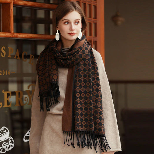 WINTER LETTER PRINTED SCARF TASSEL BLANKET SHAWL