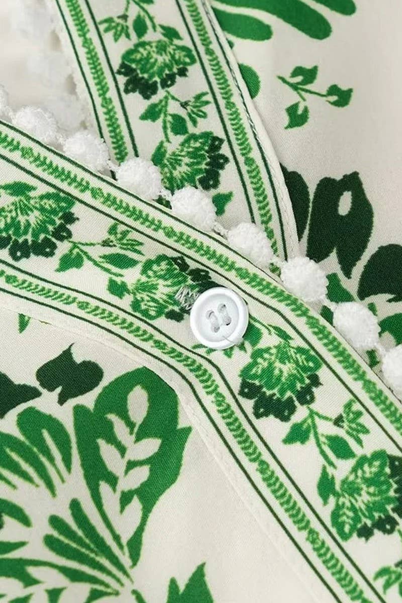 CWDMD4143_V-NECK LANTERN SLEEVE PRINTED LONG DRESS