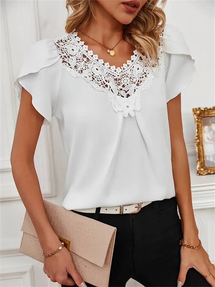 Lace lace pod sleeve blouse