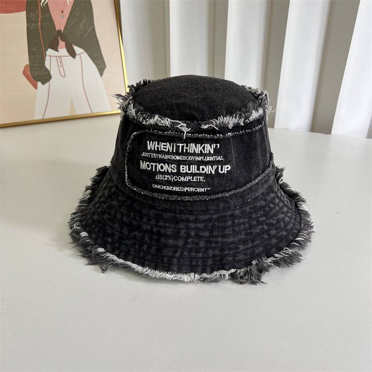 ALL-MATCH WASHED LETTER EMBROIDERED BUCKET HAT_CWAB2850