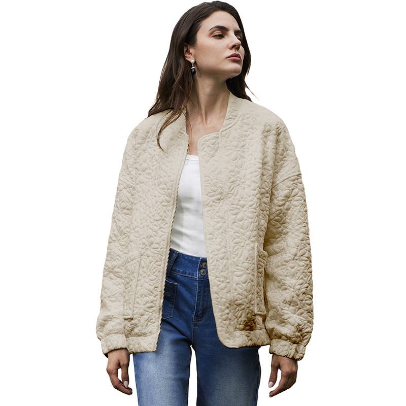 Solid-color floral texture loose jacket