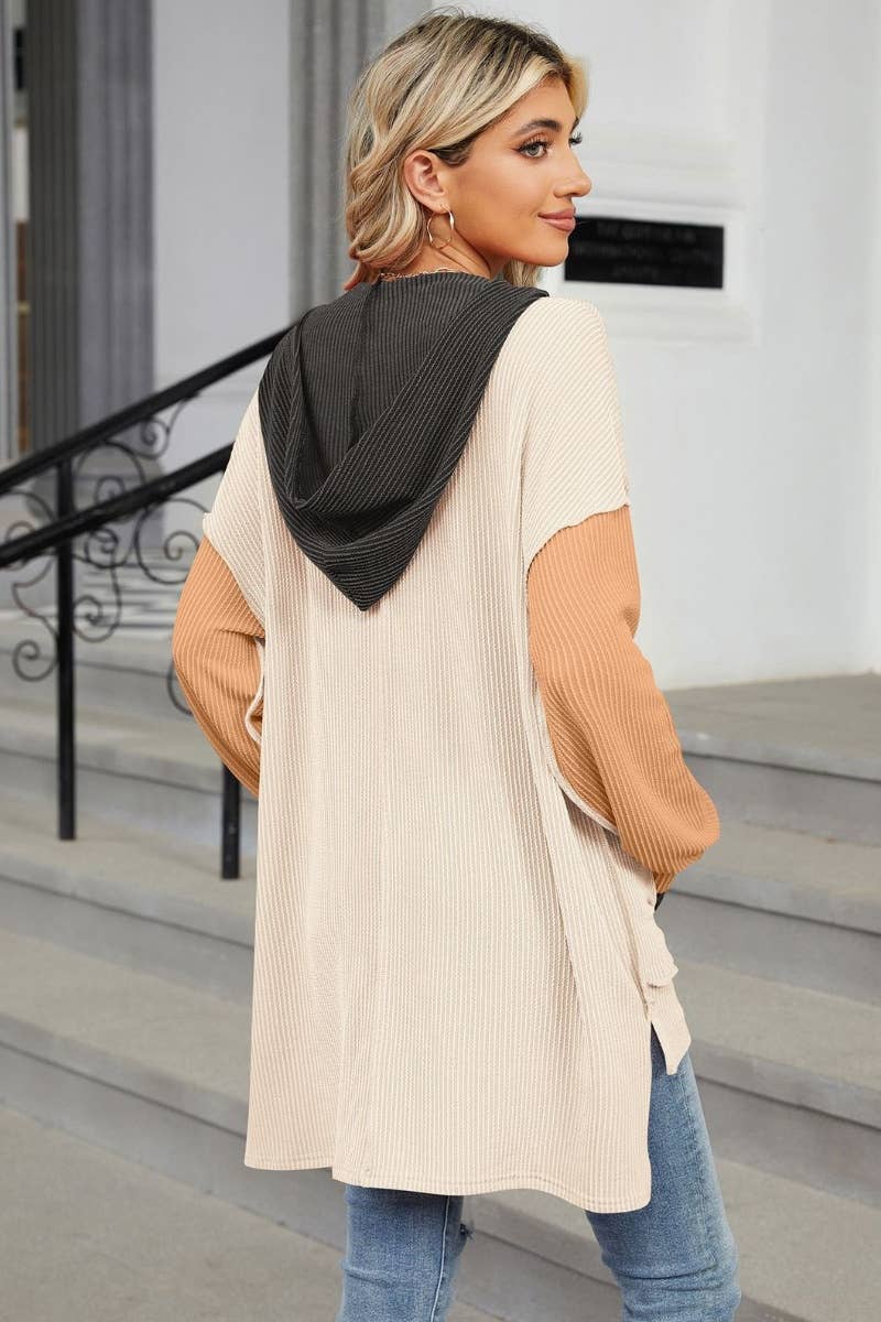 CWOHOL0999_COLOR-MATCHING HOODED POCKET LONG-SLEEVED HOODIE