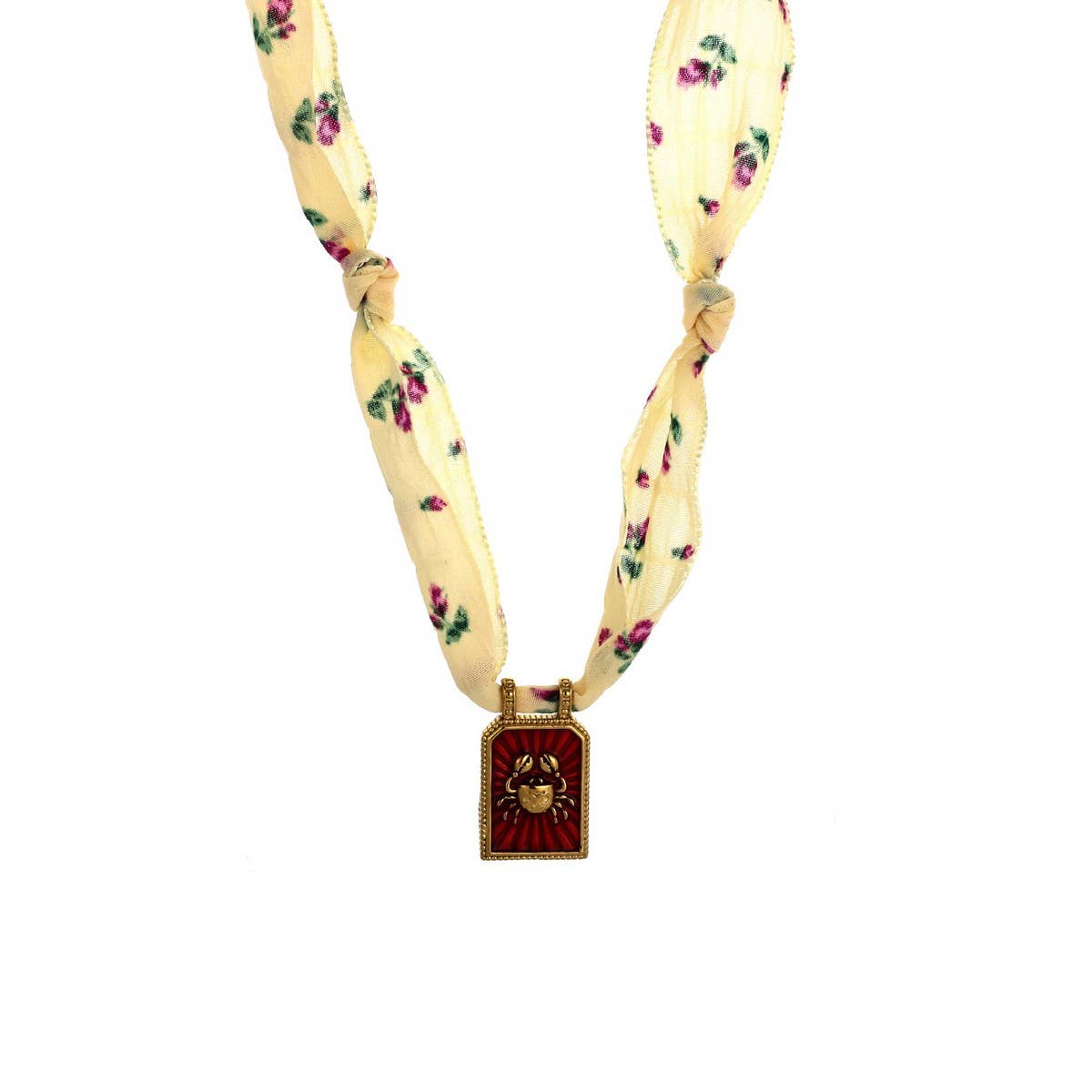 Handmade Zodiac Silk Scarf Necklace with Enamel