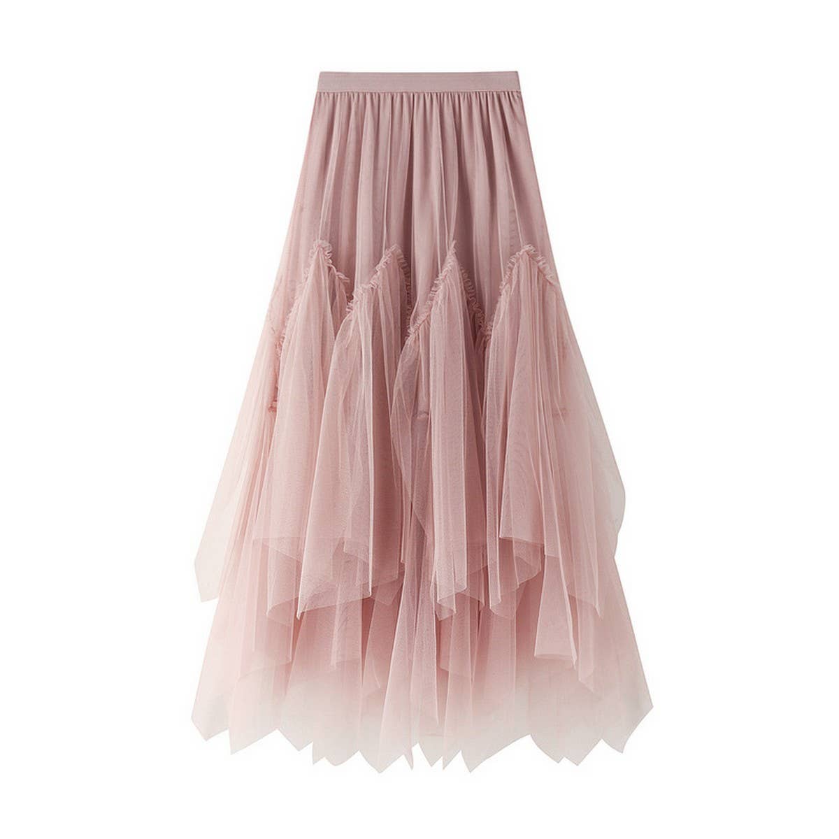 Irregular Pleated Tulle Midi Skirt with Volume