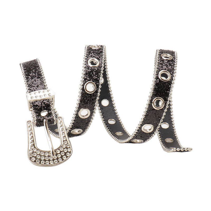 Trendy rhinestone needle buckle women's belt