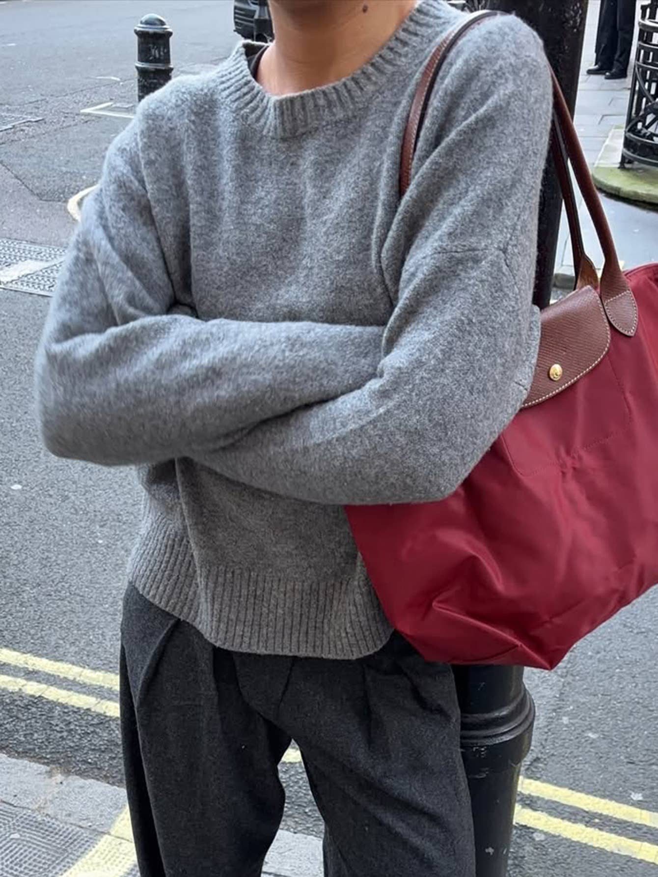 Simple style round-neck long-sleeved sweater