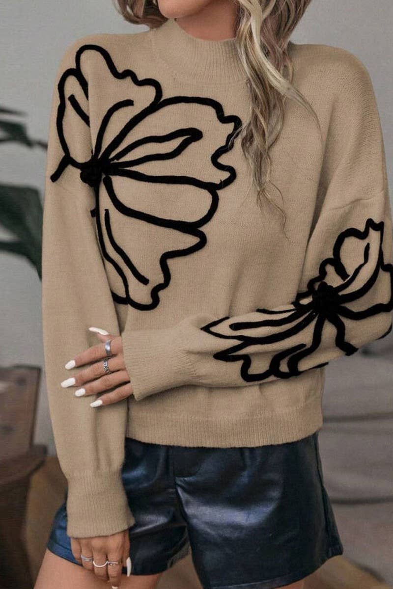 CWOSWL07303_EMBROIDERED 3D FLORAL HIGH NECK KNIT SWEATER