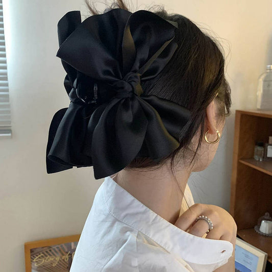Large Satin Bow Hair Claw - Chic Short Hair Clip
