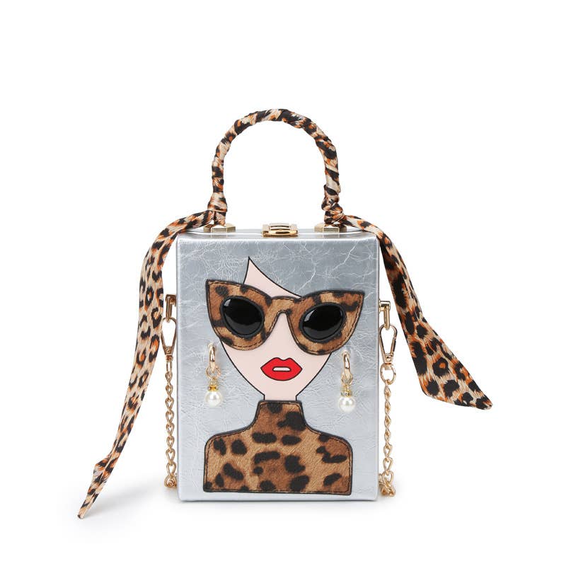 Leopard print hand-held crossbody box bag