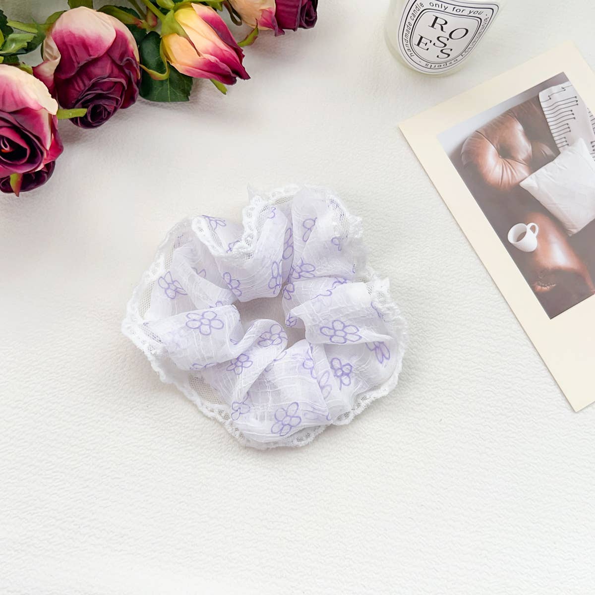 High-elasticity retro floral fabric hair band