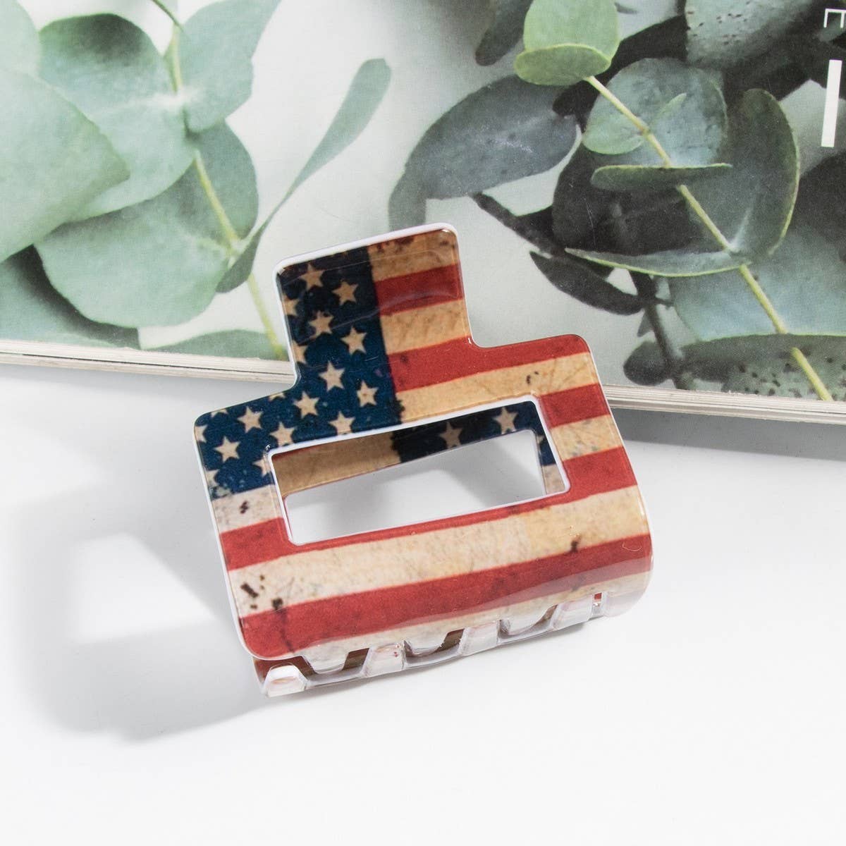 Independence Day Flag Hair Claw PVC Rectangle Clip_CWAHA1263