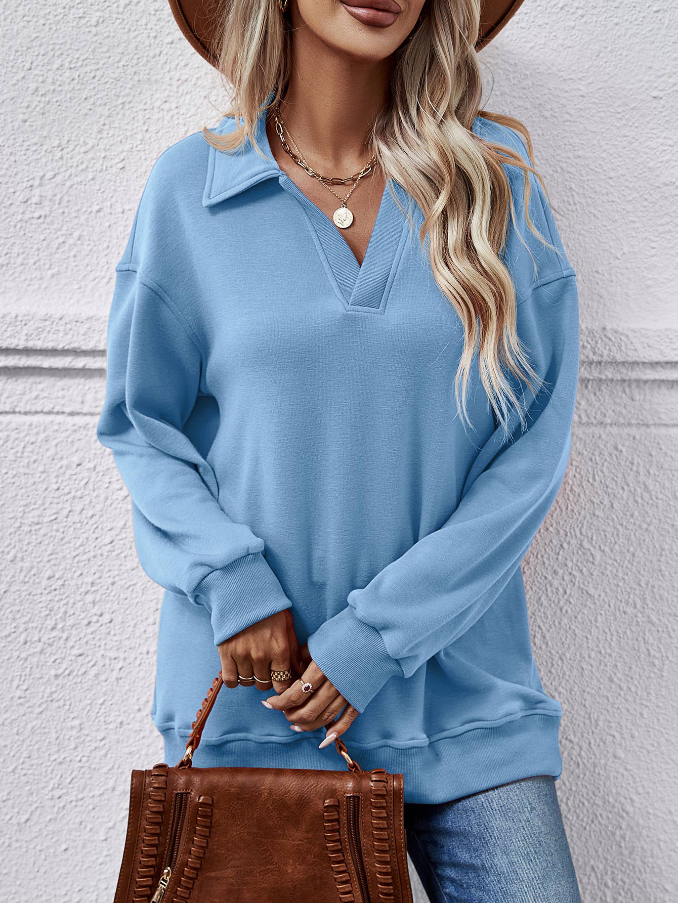 Lapel long-sleeved loose fleece sweatshirt
