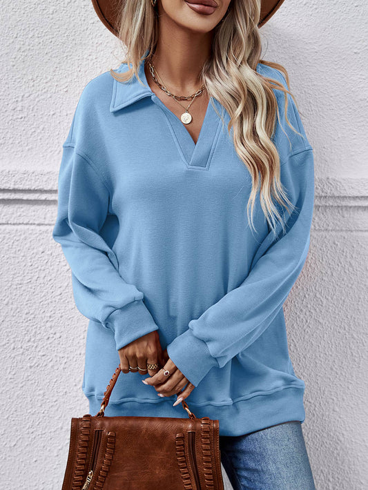 Lapel long-sleeved loose fleece sweatshirt