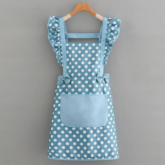 Cute Dots Printed Bow Decorated Aprons with pockets