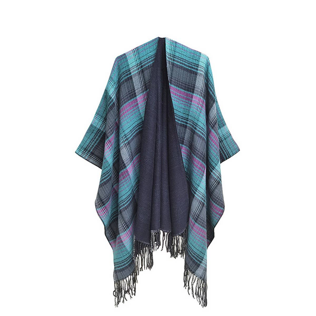 MULTI-COLOR SPLIT SHAWL CLOAK WITH GRADIENT LINES