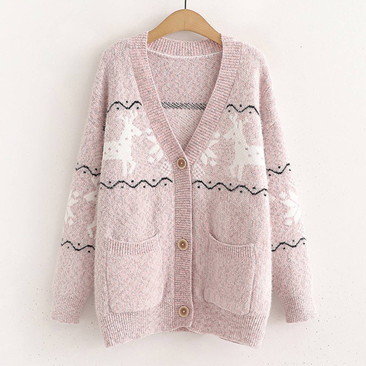 SINGLE BREASTED CHRISTMAS DEER JACQUARD CARDIGAN