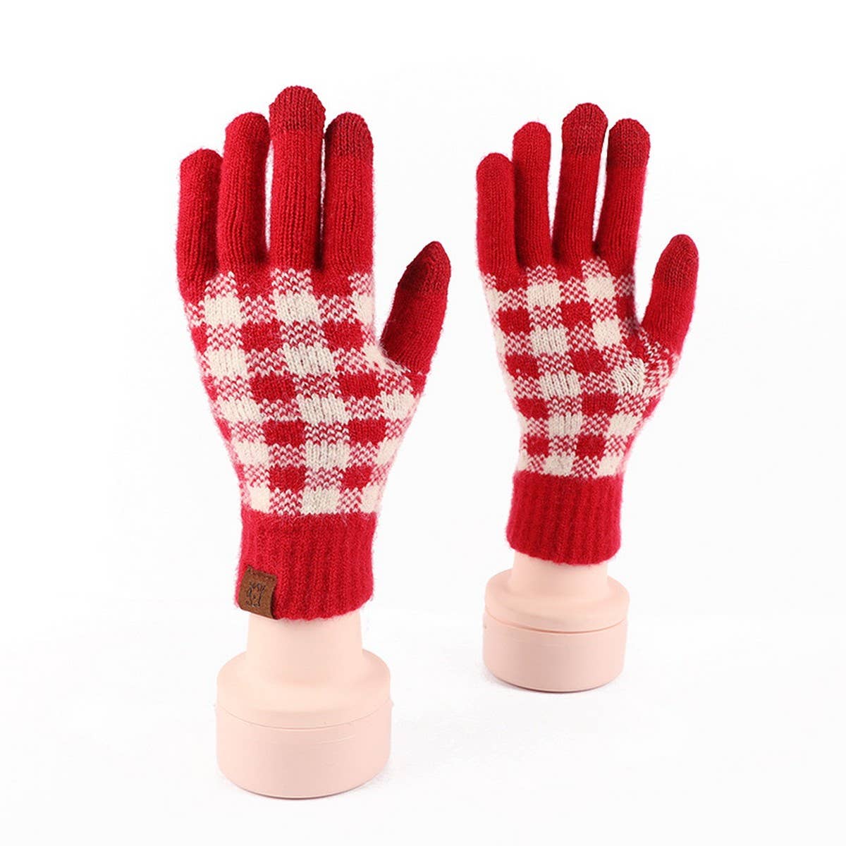 KNITTED FLEECE PLAID TOUCH SCREEN WARM GLOVES_CWAG0371