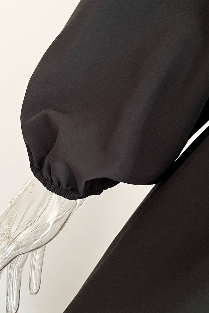 CWDMD4823_RUFFLED V-NECK LONG-SLEEVED SWING DRESS