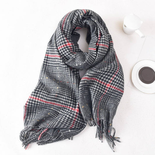 WOMEN COLOR MATCHING PLAID TASSEL WARM SCARF