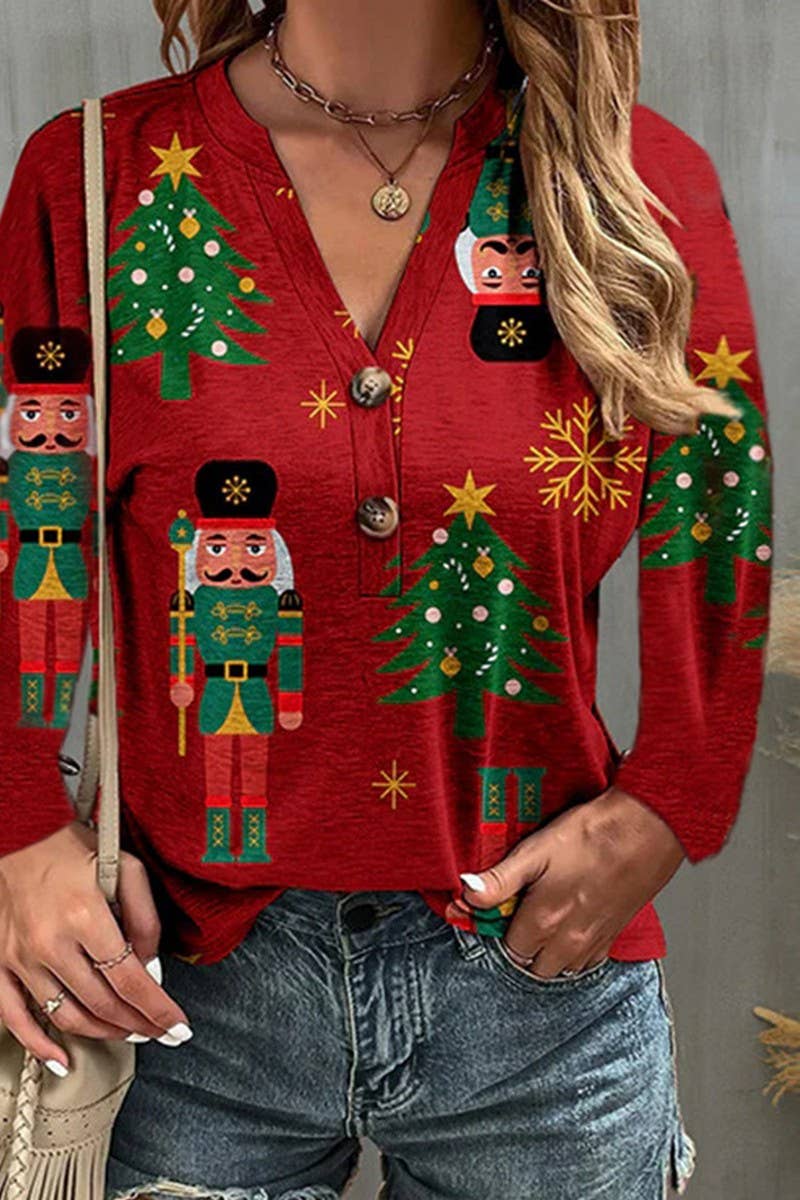 CWOCAL00792_LOOSE FIT V-NECK CHRISTMAS TREE PRINT CARDIGAN