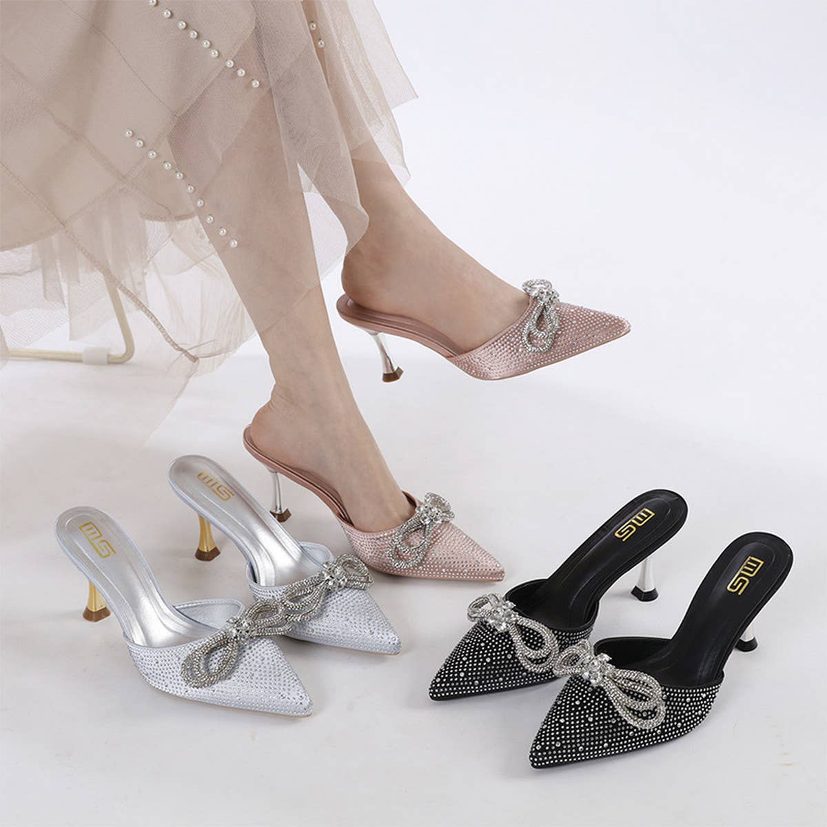 CASUAL TOE BOW STILETTO HEEL SLIPPERS_CWSHS0602