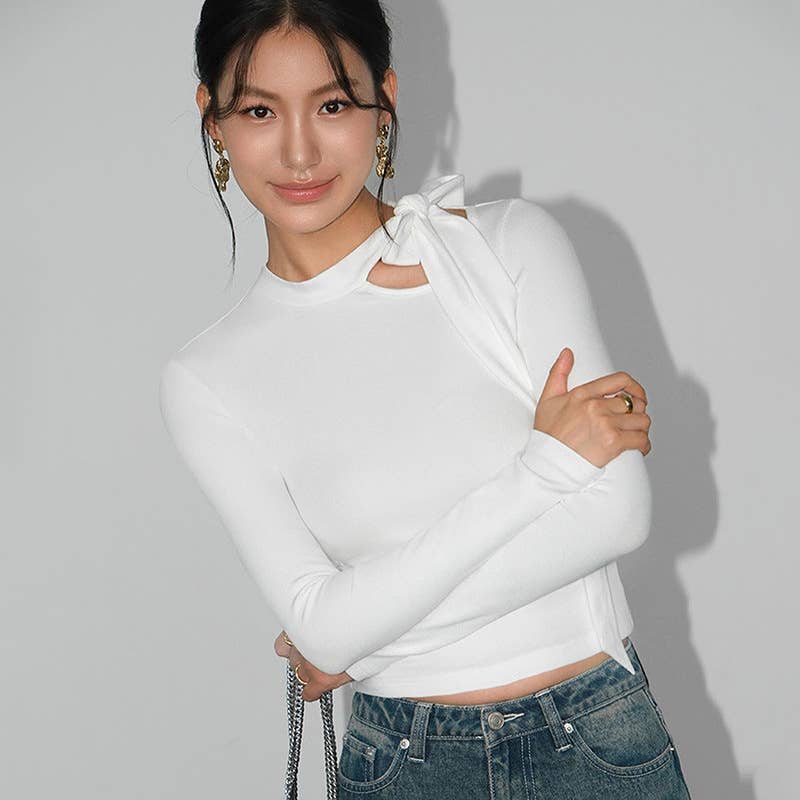 SEXY LONG-SLEEVED T-SHIRT WITH SOLID BOW TIE