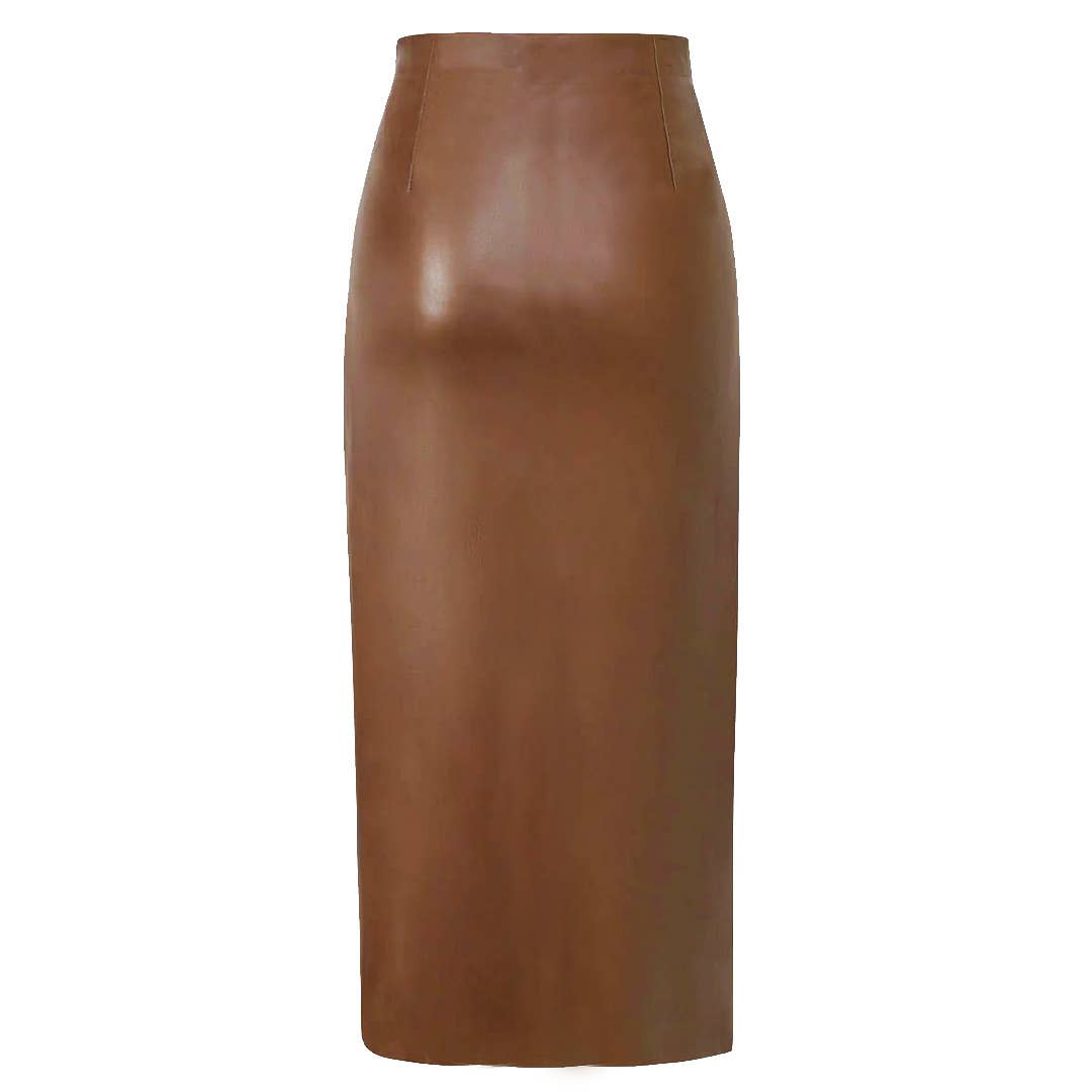 PU SPLIT LEATHER SKIRT HIGH WAIST ZIPPER SKIRT