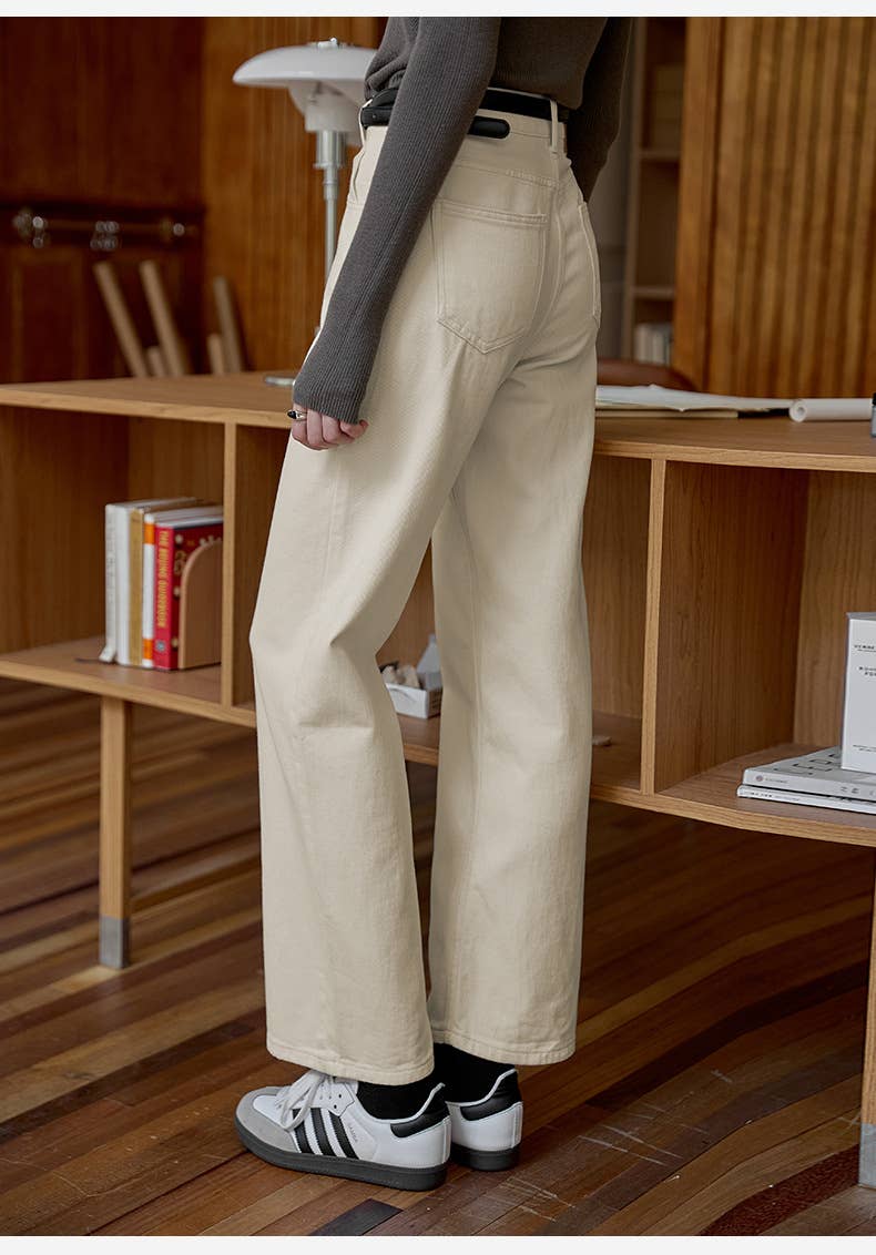 Pure cotton high-waisted straight-leg pants