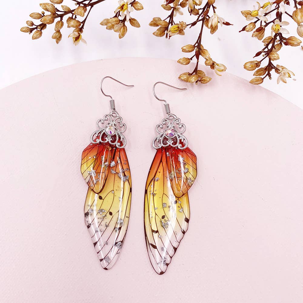 Elegant long earrings with cicada wing wings