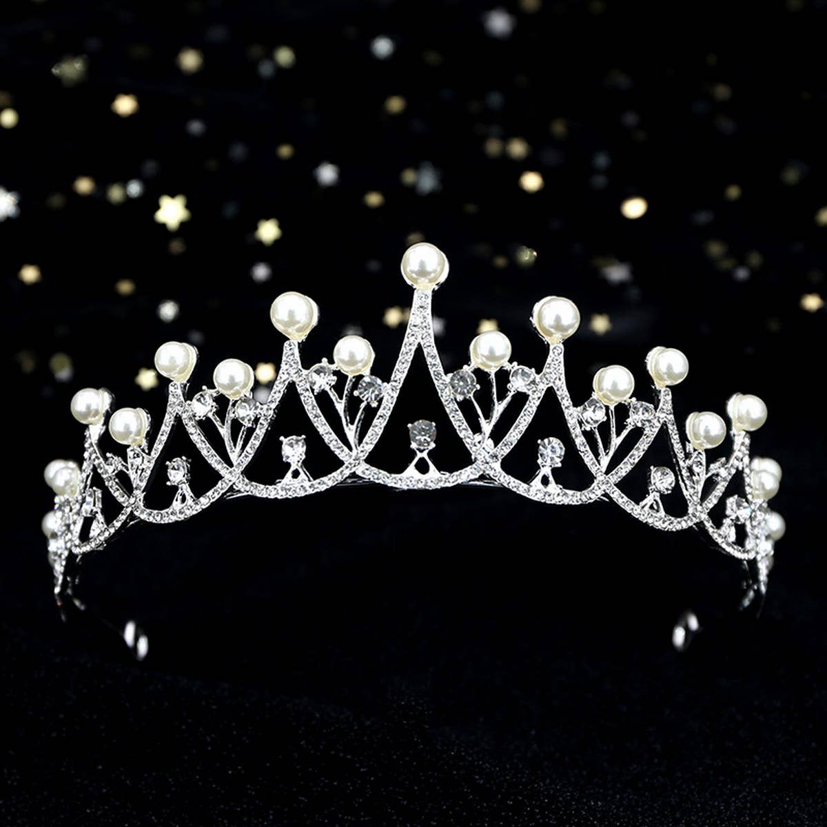 DIAMOND PEARL BRIDAL WEDDING CRYSTAL TIARA